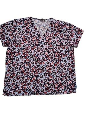 Cassandra O Scrub Top Size 2X Patriotic Red White Blue Stars